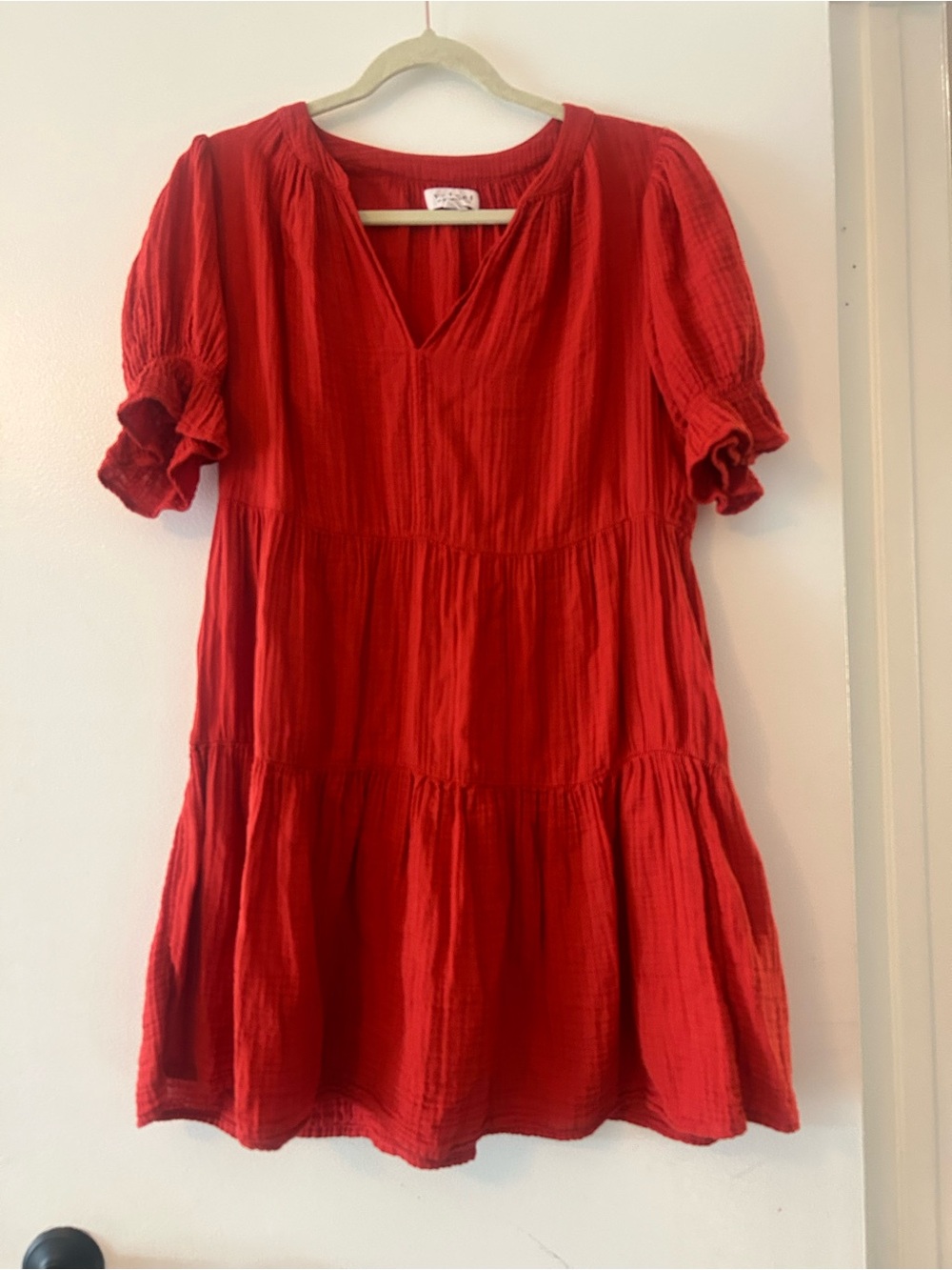 Velvet by Graham & Spencer Red Tiered V-Neck Cotton Dress